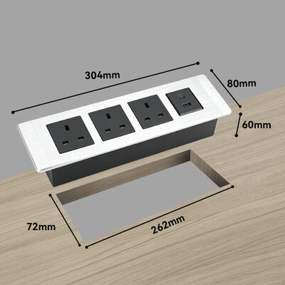 Recessed Power Strip Flush Mount Desk Power Socket with 3 UK Outlets Dual USB Ports and 65W USB PD Charging
