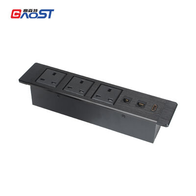 65W USB-C Recessed Power Strip with 3 UK Sockets and HDMI Multimedia Panel for Conference Tables