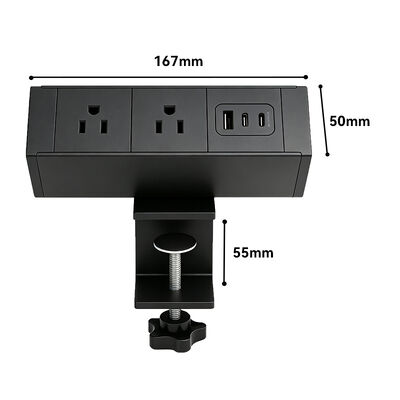 Adjustable Clamp Desk Power Strip with 65W USB C Laptop Charging