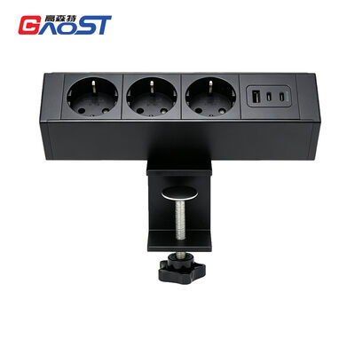 No Drill Desk Clamp Power Outlet with 3 Type F Sockets and 65W USB C for Clamp On Desk Power Strip