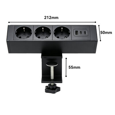 No Drill Desk Clamp Power Outlet with 3 Type F Sockets and 65W USB C for Clamp On Desk Power Strip